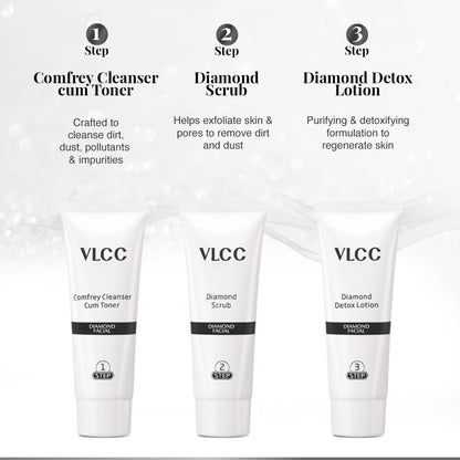 VLCC Diamond Facial Kit - Single Use | Salon-Like Facial at Home in 6 Steps | 60g