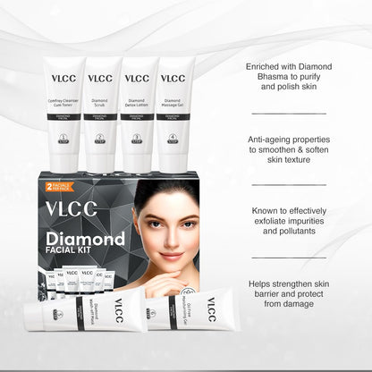VLCC Diamond Facial Kit - Single Use | Salon-Like Facial at Home in 6 Steps | 60g