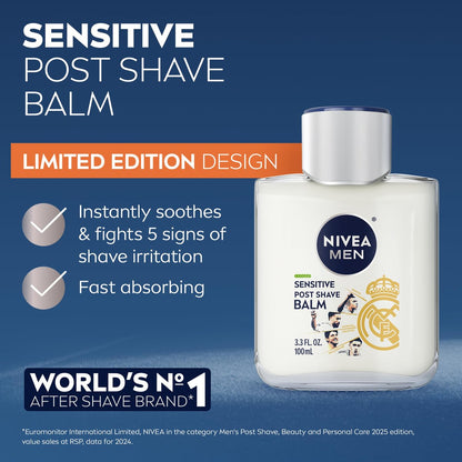 NIVEA MEN Real Madrid Limited Edition Design Sensitive Post Shave Balm, with VitaminPro Complex, Alcohol Free After Shave Balm for Men, 3.3 Fl Oz (Pack of 3) Avelisse