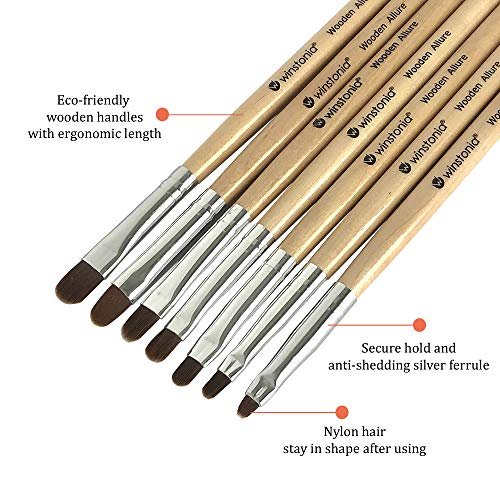 Winstonia 7-Piece Gel Nail Brush Set for Nail Tips, Builder & Overlay, Sculpting, Poly Gel, and Extensions - Oval Size Brushes Manicure Painting Pen - Wooden Allure - görsel 6