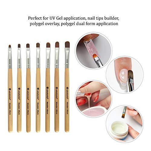 Winstonia 7-Piece Gel Nail Brush Set for Nail Tips, Builder & Overlay, Sculpting, Poly Gel, and Extensions - Oval Size Brushes Manicure Painting Pen - Wooden Allure - görsel 4