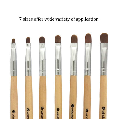 Winstonia 7-Piece Gel Nail Brush Set for Nail Tips, Builder & Overlay, Sculpting, Poly Gel, and Extensions - Oval Size Brushes Manicure Painting Pen - Wooden Allure