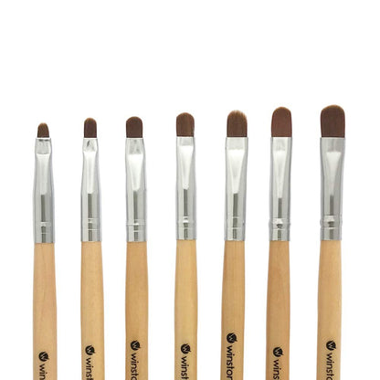 Winstonia 7-Piece Gel Nail Brush Set for Nail Tips, Builder & Overlay, Sculpting, Poly Gel, and Extensions - Oval Size Brushes Manicure Painting Pen - Wooden Allure