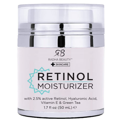 Radha Beauty Moisturizing Miracle Retinol Cream for Face - 2.5% Retinol, Hyaluronic Acid, Vitamin E & Green Tea - Luxury Day & Night Cream 1.7 oz Avelisse