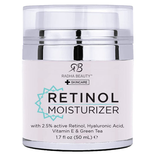 Radha Beauty Moisturizing Miracle Retinol Cream for Face - 2.5% Retinol, Hyaluronic Acid, Vitamin E & Green Tea - Luxury Day & Night Cream 1.7 oz Avelisse