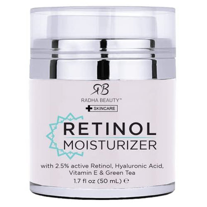 Radha Beauty Moisturizing Miracle Retinol Cream for Face - 2.5% Retinol, Hyaluronic Acid, Vitamin E & Green Tea - Luxury Day & Night Cream 1.7 oz Avelisse