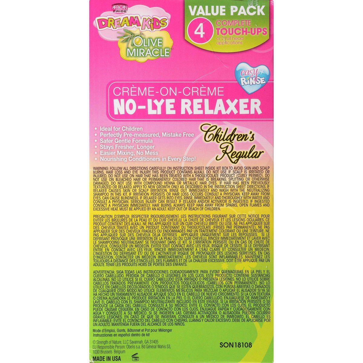 African Pride Dream Kids Olive Miracle Touch-Up Relaxer Kit, Regular - Strengthen & Protect Hair with Olive Oil, 1 Kit Avelisse