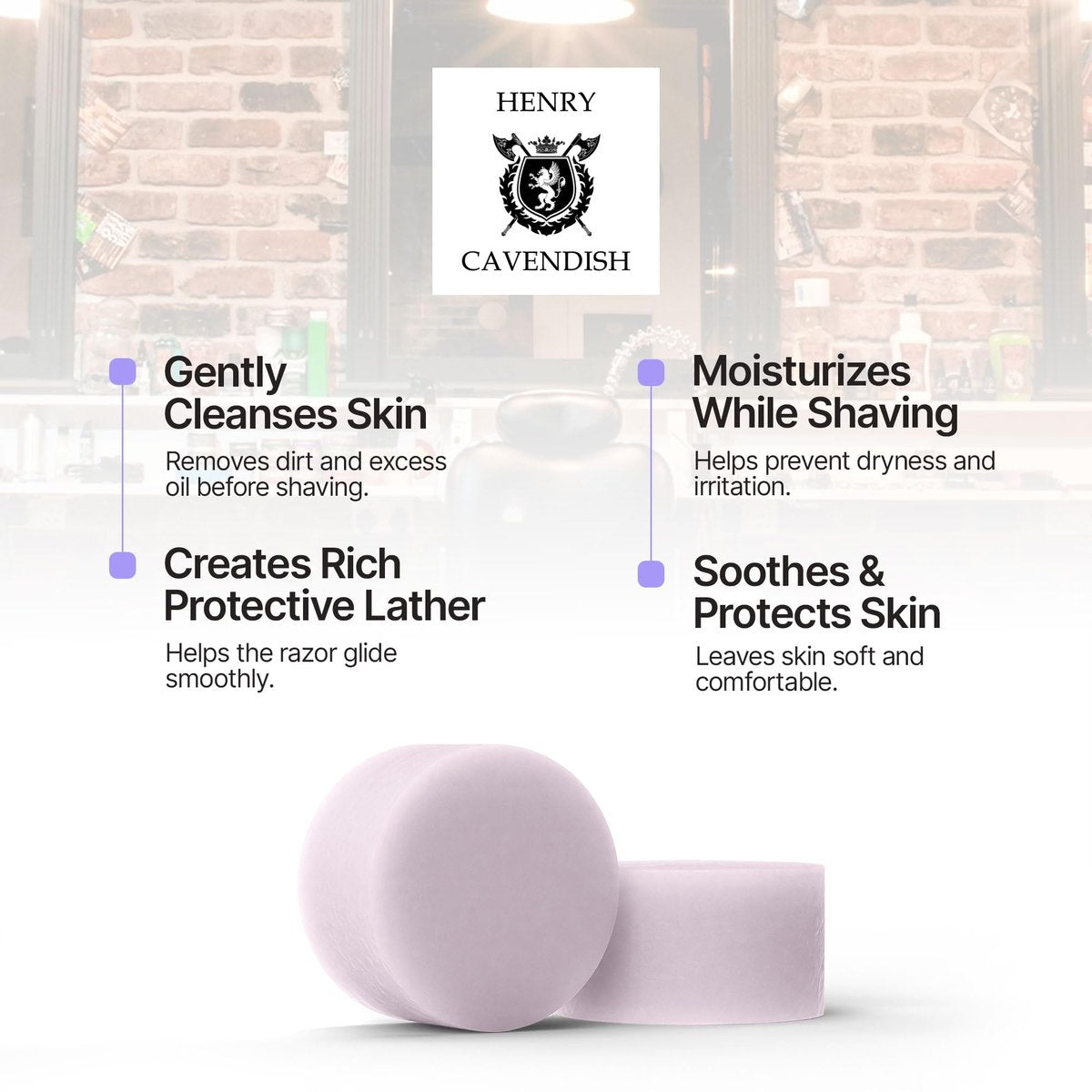Henry Cavendish Lavender Shaving Soap – All-Natural, Long-Lasting 4 oz Puck Refill with Shea Butter & Coconut Oil for Men and Women Avelisse