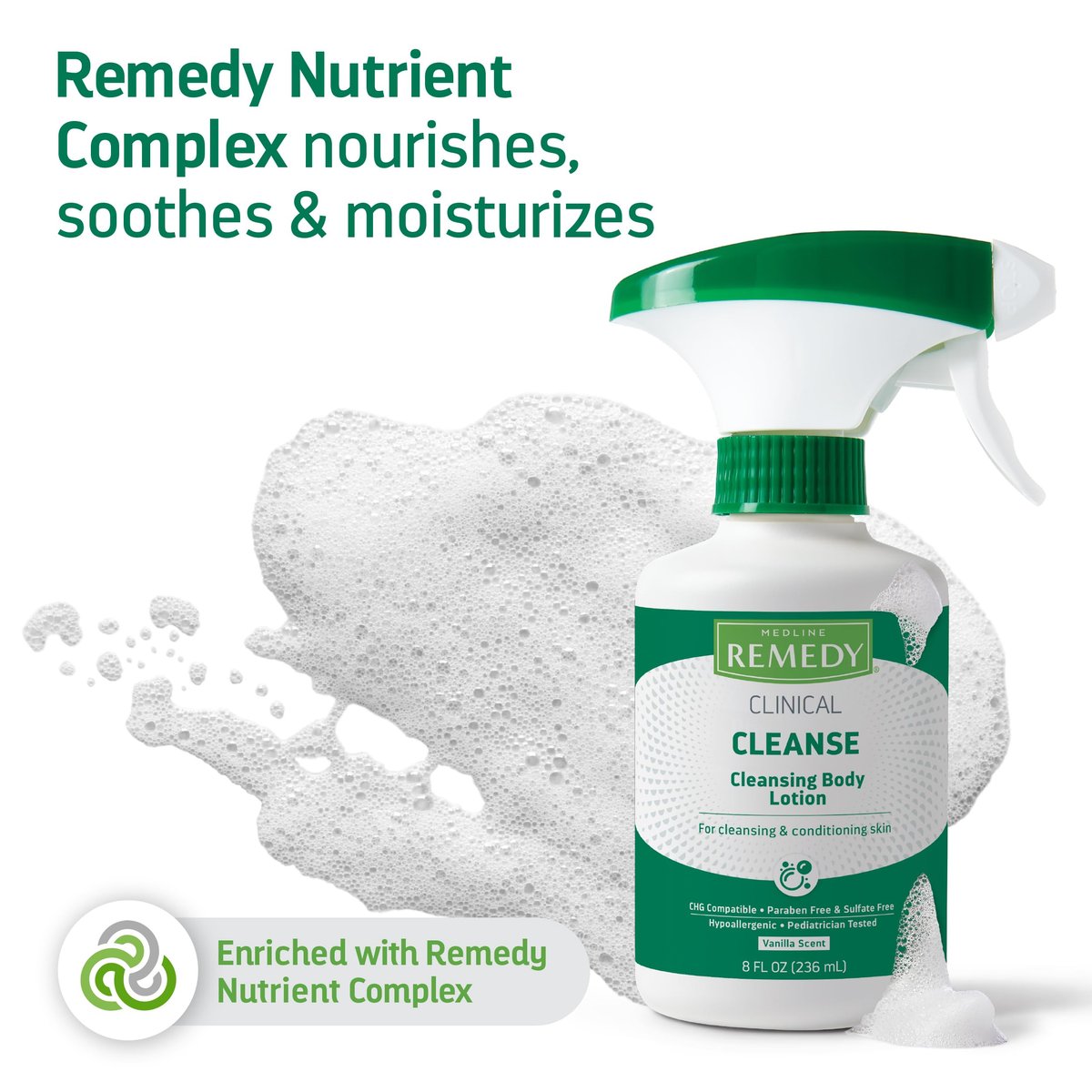Medline Remedy Clinical Cleansing Body Lotion – No-Rinse, Moisturizing, Vanilla Scent, 8 oz Spray Bottle Avelisse