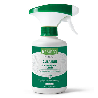 Medline Remedy Clinical Cleansing Body Lotion – No-Rinse, Moisturizing, Vanilla Scent, 8 oz Spray Bottle Avelisse