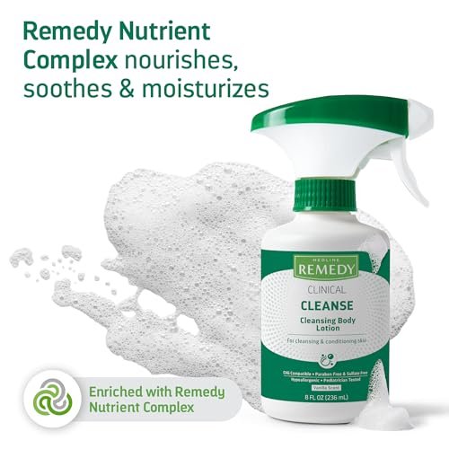 Medline Remedy Clinical Cleansing Body Lotion – No-Rinse, Moisturizing, Vanilla Scent, 8 oz Spray Bottle Avelisse