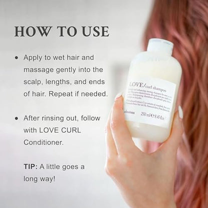 Davines LOVE Curl Shampoo - Gentle Cleanser for Wavy & Curly Hair, Enhances Curl Elasticity, Hydrates with Almond Extract, 8.45 oz