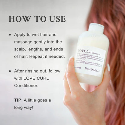 Davines LOVE Curl Shampoo - Gentle Cleanser for Wavy & Curly Hair, Enhances Curl Elasticity, Hydrates with Almond Extract, 8.45 oz