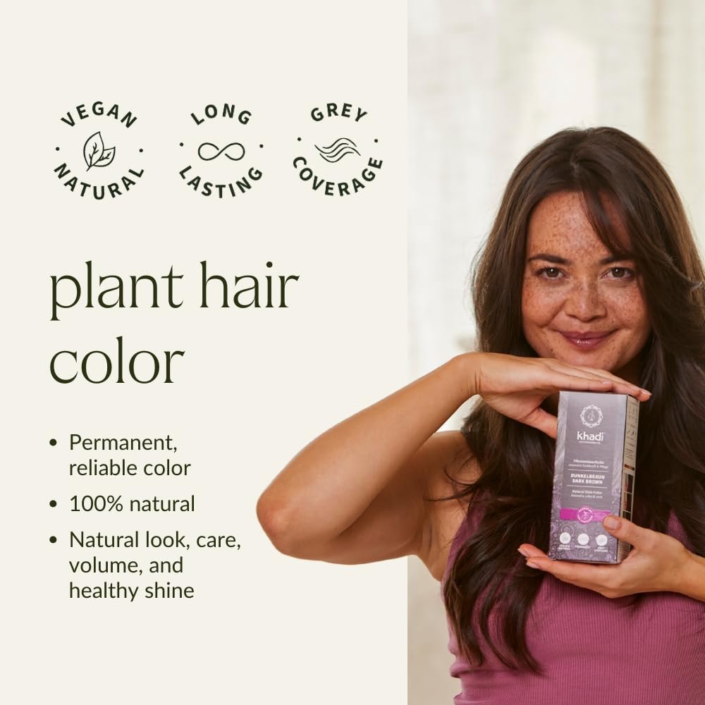 KHADI Dark Brown Natural Hair Color – Herbal & Chemical-Free for Deep, Shiny Dark Brown to Strong Black Brown (3.5 oz) Avelisse
