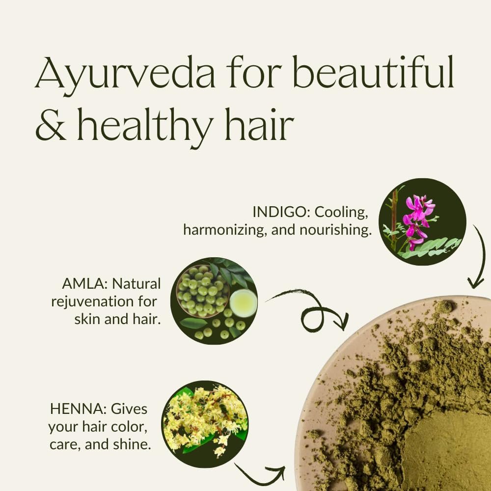 KHADI Dark Brown Natural Hair Color – Herbal & Chemical-Free for Deep, Shiny Dark Brown to Strong Black Brown (3.5 oz) Avelisse