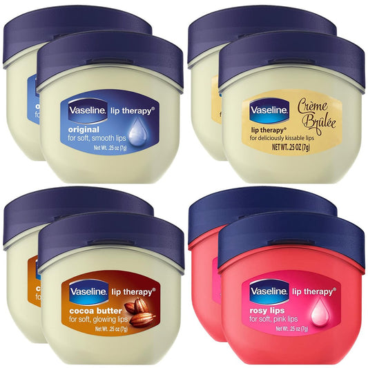 Vaseline Lip Therapy Variety 8-Pack – Original, Crème Brûlée, Rosy Lips, Cocoa Butter Mini Lip Balms for Soft, Glowing, and Deliciously Kissable Lips, 0.25 Oz Each Avelisse