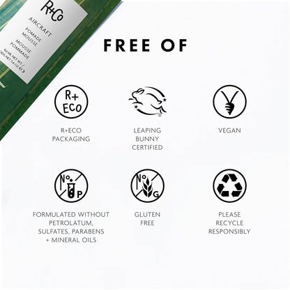 R+Co Aircraft Pomade Mousse – Lightweight Non-Sticky Styling Foam for Texture, Volume & Definition – Anti-Frizz Heat Protectant – Vegan & Paraben-Free – 5.6 oz Avelisse