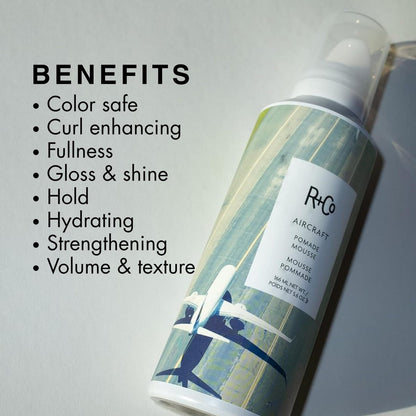 R+Co Aircraft Pomade Mousse – Lightweight Non-Sticky Styling Foam for Texture, Volume & Definition – Anti-Frizz Heat Protectant – Vegan & Paraben-Free – 5.6 oz Avelisse