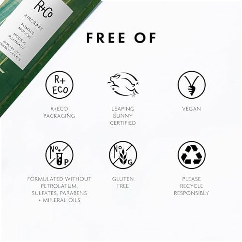 R+Co Aircraft Pomade Mousse – Lightweight Non-Sticky Styling Foam for Texture, Volume & Definition – Anti-Frizz Heat Protectant – Vegan & Paraben-Free – 5.6 oz Avelisse