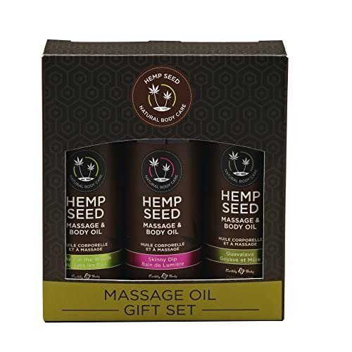 Hemp Seed Massage & Body Oil Gift Set - 2 oz Trio of Naked in the Woods, Skinny Dip & Guavalava Scents - Vegan & Cruelty Free - görsel 2