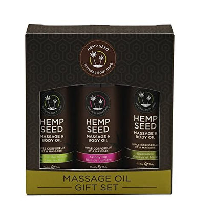 Hemp Seed Massage & Body Oil Gift Set - 2 oz Trio of Naked in the Woods, Skinny Dip & Guavalava Scents - Vegan & Cruelty Free