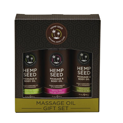 Hemp Seed Massage & Body Oil Gift Set - 2 oz Trio of Naked in the Woods, Skinny Dip & Guavalava Scents - Vegan & Cruelty Free