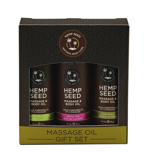 Hemp Seed Massage & Body Oil Gift Set - 2 oz Trio of Naked in the Woods, Skinny Dip & Guavalava Scents - Vegan & Cruelty Free