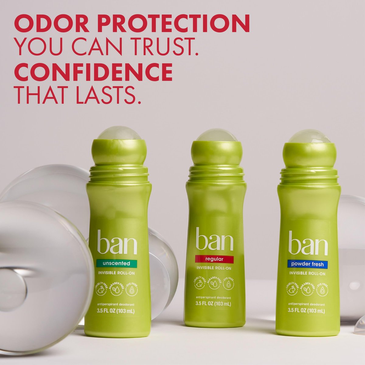 Ban Invisible Roll-on Antiperspirant Deodorant for Women and Men, 24-Hour Underarm Odor & Sweat Protection, Regular, 3.5 Oz, Pack of 2 - görsel 15
