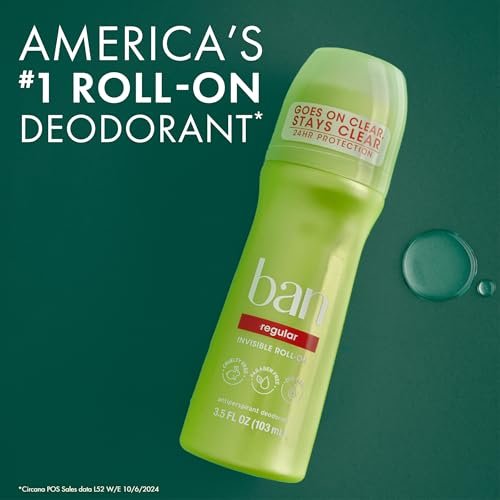 Ban Invisible Roll-on Antiperspirant Deodorant for Women and Men, 24-Hour Underarm Odor & Sweat Protection, Regular, 3.5 Oz, Pack of 2 - görsel 10
