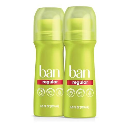Ban Invisible Roll-on Antiperspirant Deodorant for Women and Men, 24-Hour Underarm Odor & Sweat Protection, Regular, 3.5 Oz, Pack of 2