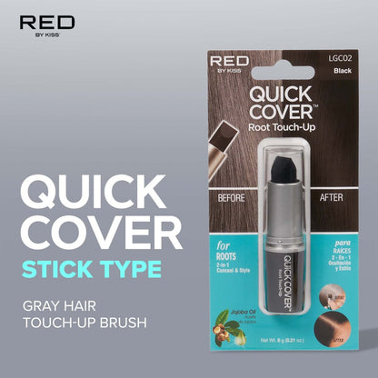 RED by Kiss Quick Cover Root Touch Up Stick – Water-Resistant Temporary Gray Hair Concealer for Roots & Beard, Long-Lasting Coverage, Easy Application (1 Pack, Black)