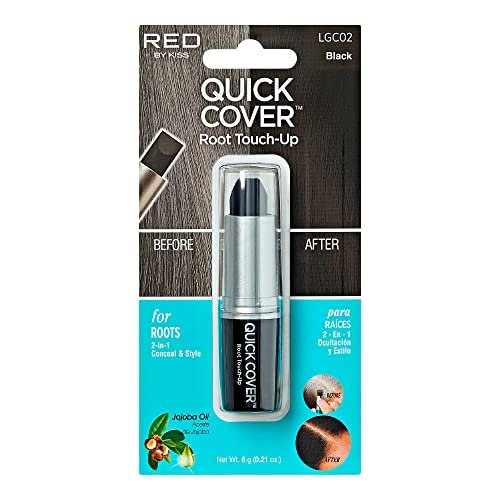 RED by Kiss Quick Cover Root Touch Up Stick – Water-Resistant Temporary Gray Hair Concealer for Roots & Beard, Long-Lasting Coverage, Easy Application (1 Pack, Black) - görsel 2