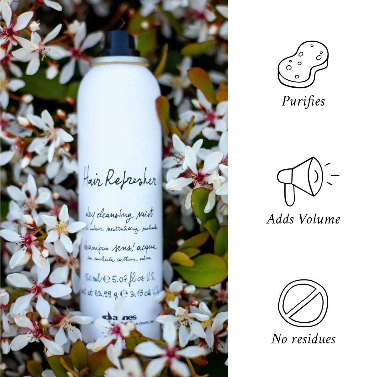 Davines Hair Refresher Dry Shampoo, Oil-Absorbing Volumizing Spray, Rice Starch Formula, No White Residue, 5.07 Fl Oz Avelisse
