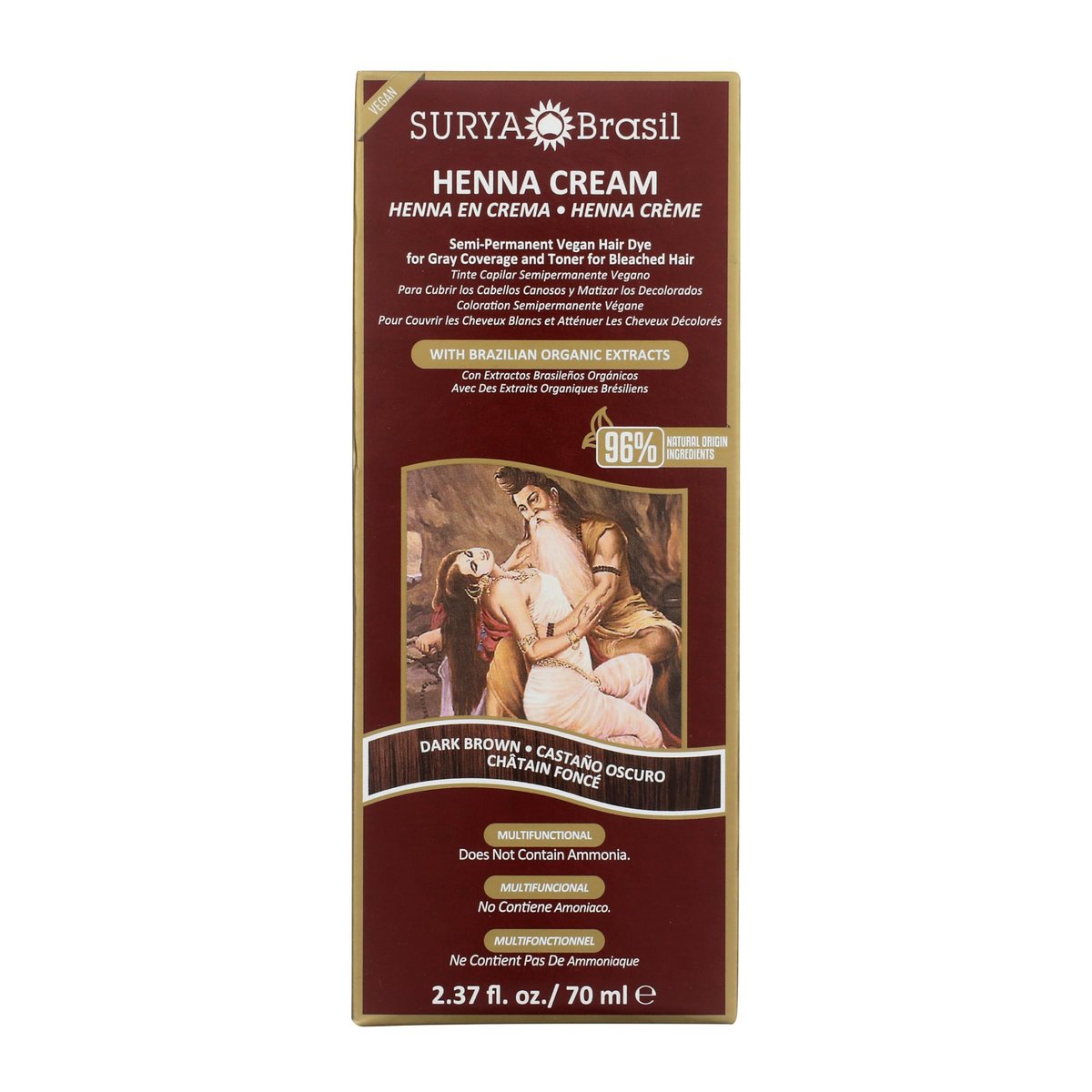 Surya Brasil Henna Cream Dark Brown – 96% Natural, Vegan & Cruelty-Free Semi-Permanent Hair Color - görsel 1