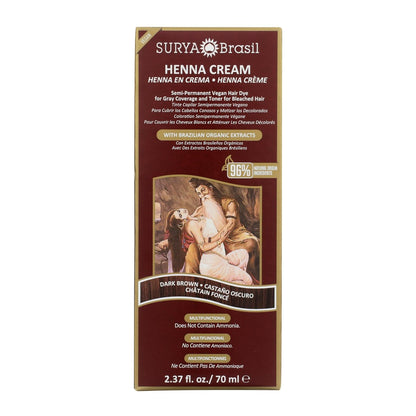 Surya Brasil Henna Cream Dark Brown – 96% Natural, Vegan & Cruelty-Free Semi-Permanent Hair Color
