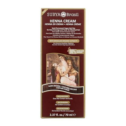 Surya Brasil Henna Cream Dark Brown – 96% Natural, Vegan & Cruelty-Free Semi-Permanent Hair Color