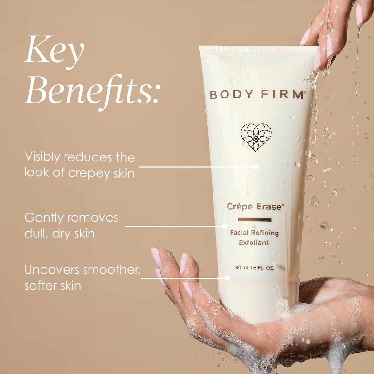 BODY FIRM Crepe Erase Refining Facial Scrub – Anti-Aging Exfoliating Face Wash with AHA & BHA, Promotes Collagen, 6 fl oz Avelisse