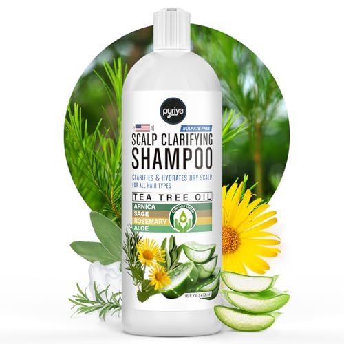 Puriya Tea Tree Clarifying Shampoo – Sulfate-Free Dry Itchy Scalp Relief for Kids & Adults, 16 oz Avelisse