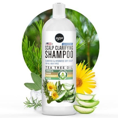 Puriya Tea Tree Clarifying Shampoo – Sulfate-Free Dry Itchy Scalp Relief for Kids & Adults, 16 oz Avelisse