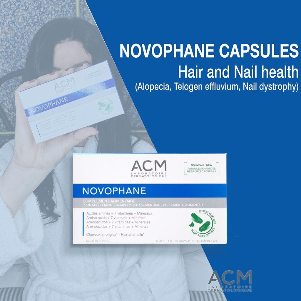 ACM Laboratoire Novophane Caps Anti Hair Loss Treatment for Alopecia, Nail Fragility, and Skin Capital Avelisse