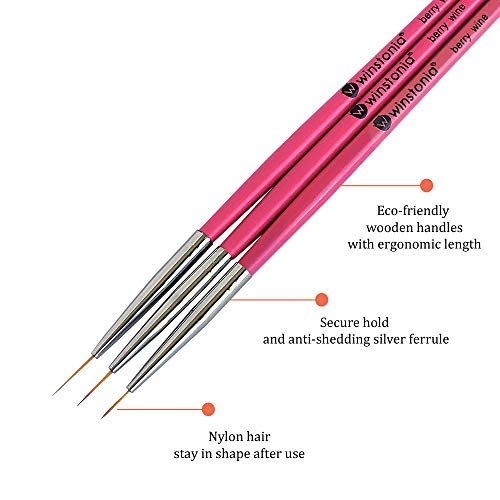Winstonia Super Fine Nail Art Brush Set - 3 Precision Brushes for Thin Lines & Tiny Details (Berry Wine) - görsel 4