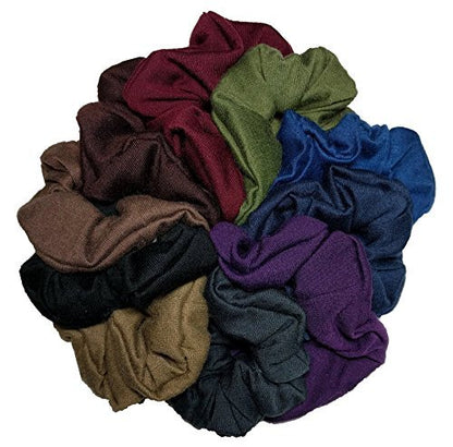 Threddies Cotton Scrunchie Set, 10 Pack - Dark Colors, Gentle Hair Ties for All Hair Types