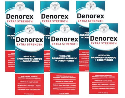 Denorex Extra Strength Dandruff Shampoo + Conditioner, 10 oz (Pack of 6) - 2-in-1 Anti-Dandruff Treatment