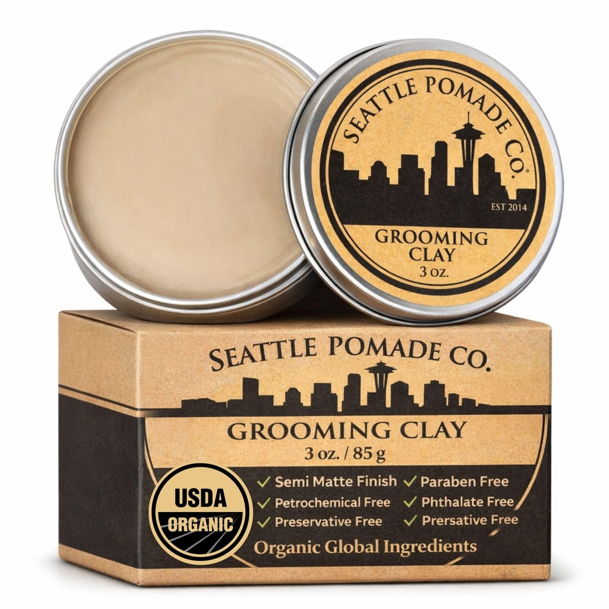 Seattle Pomade Co. Grooming Clay for Hair - USDA Certified, Organic Essential Oils, Beeswax Based (3 oz) Avelisse