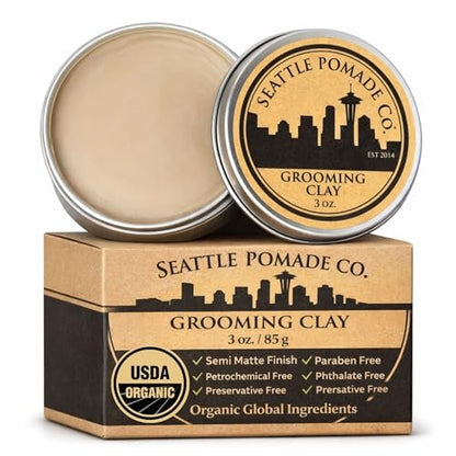 Seattle Pomade Co. Grooming Clay for Hair - USDA Certified, Organic Essential Oils, Beeswax Based (3 oz) Avelisse
