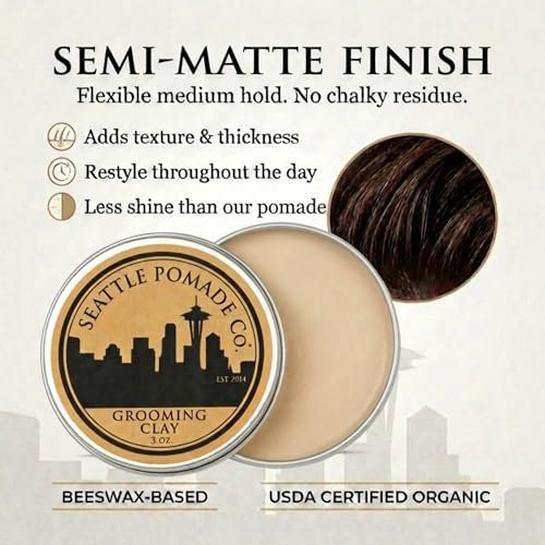 Seattle Pomade Co. Grooming Clay for Hair - USDA Certified, Organic Essential Oils, Beeswax Based (3 oz) Avelisse