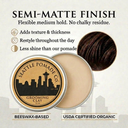 Seattle Pomade Co. Grooming Clay for Hair - USDA Certified, Organic Essential Oils, Beeswax Based (3 oz) Avelisse