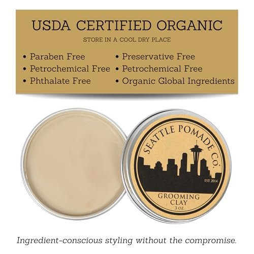 Seattle Pomade Co. Grooming Clay for Hair - USDA Certified, Organic Essential Oils, Beeswax Based (3 oz) Avelisse