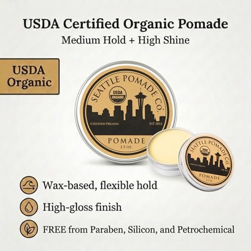 Seattle Pomade Co. USDA Certified Organic Pomade - Medium Hold & High Shine, Non GMO Hair Styling Formula, 2.5 oz Avelisse
