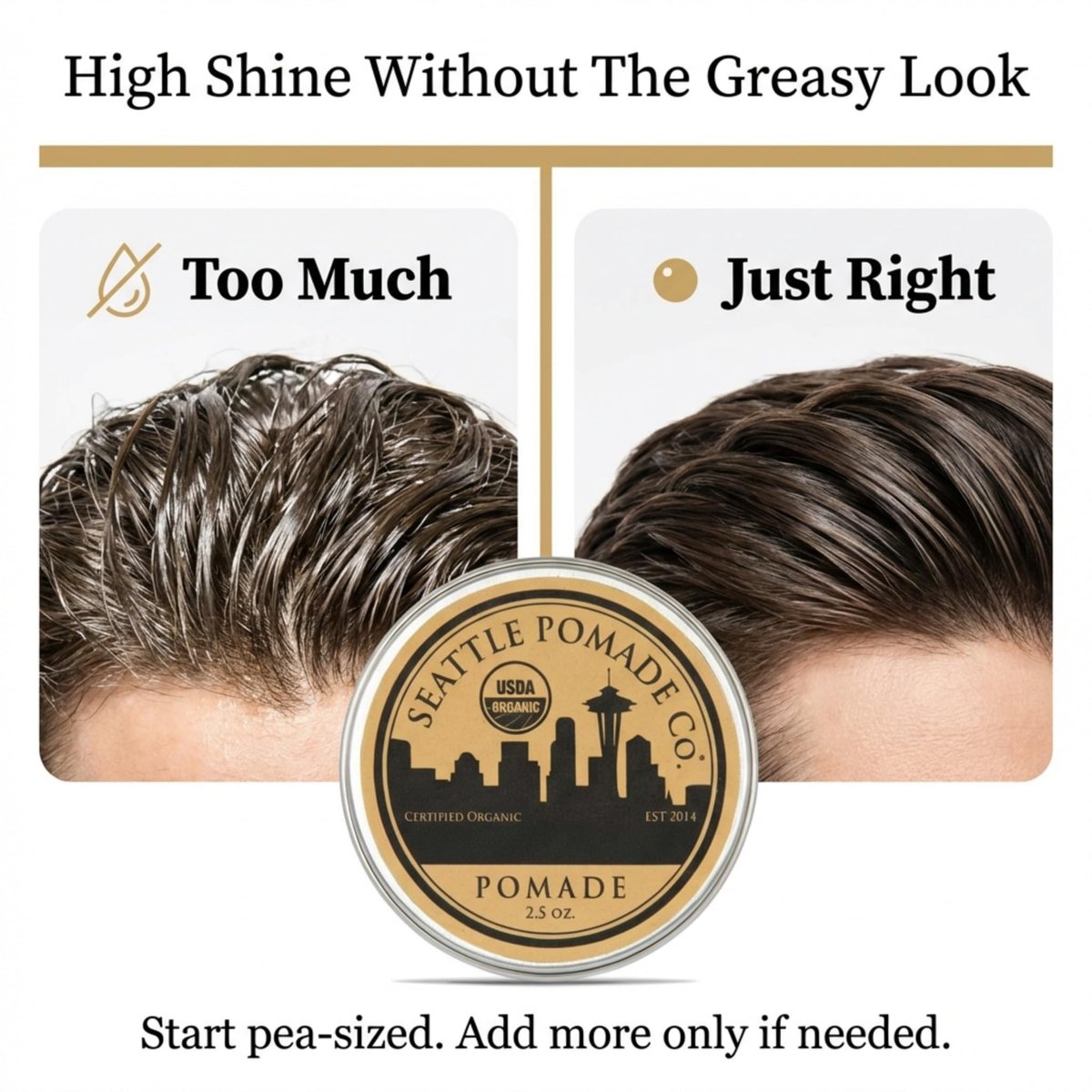Seattle Pomade Co. USDA Certified Organic Pomade - Medium Hold & High Shine, Non GMO Hair Styling Formula, 2.5 oz Avelisse